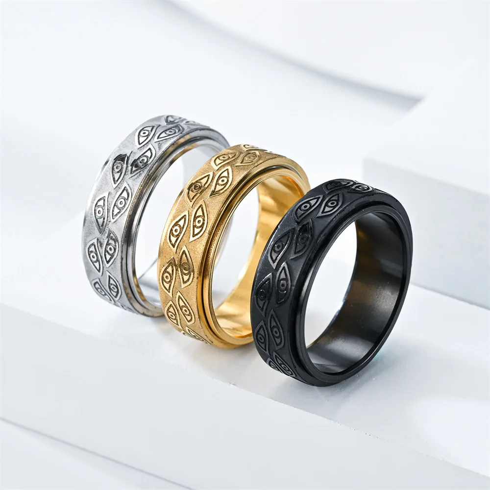 Retro Metal Devils Eyes Rotatable Ring For Men Stainless Steel Punk Gothic Edgy Jewelry Mystic Vintage Accessories Unisex Gift