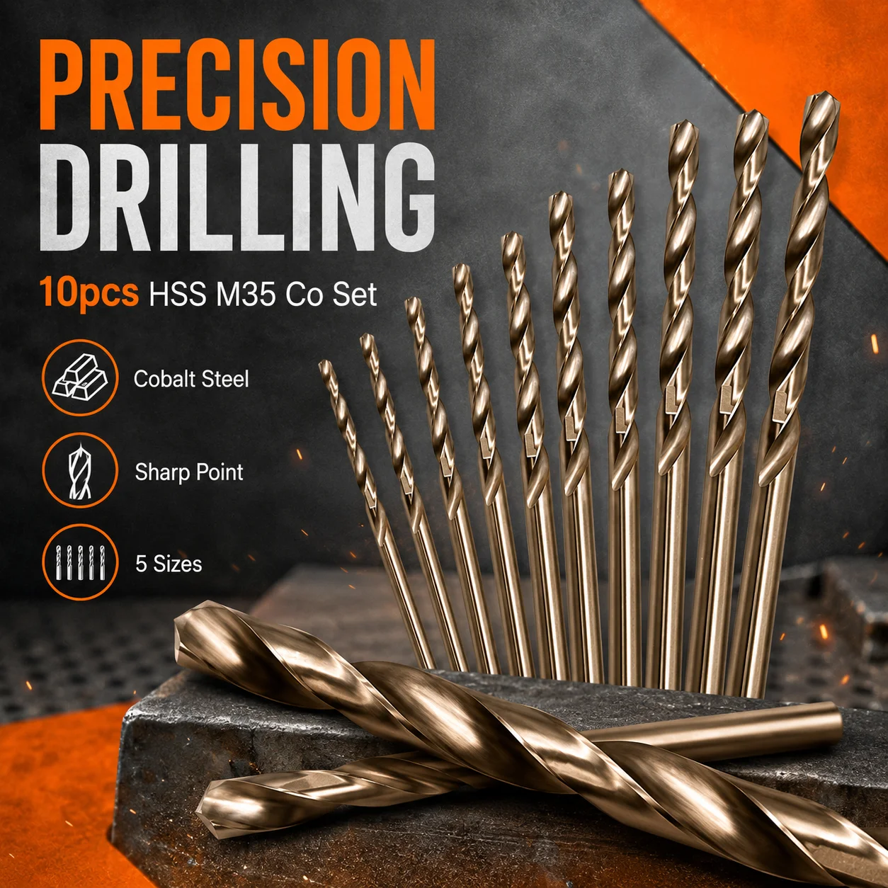 1mm-3mm M35 Cobalt Drill Bits Kit 10pcs Small HSS Twist Bits 135° Split Point for Jewelry Aluminum Thin Metal Workshop Use