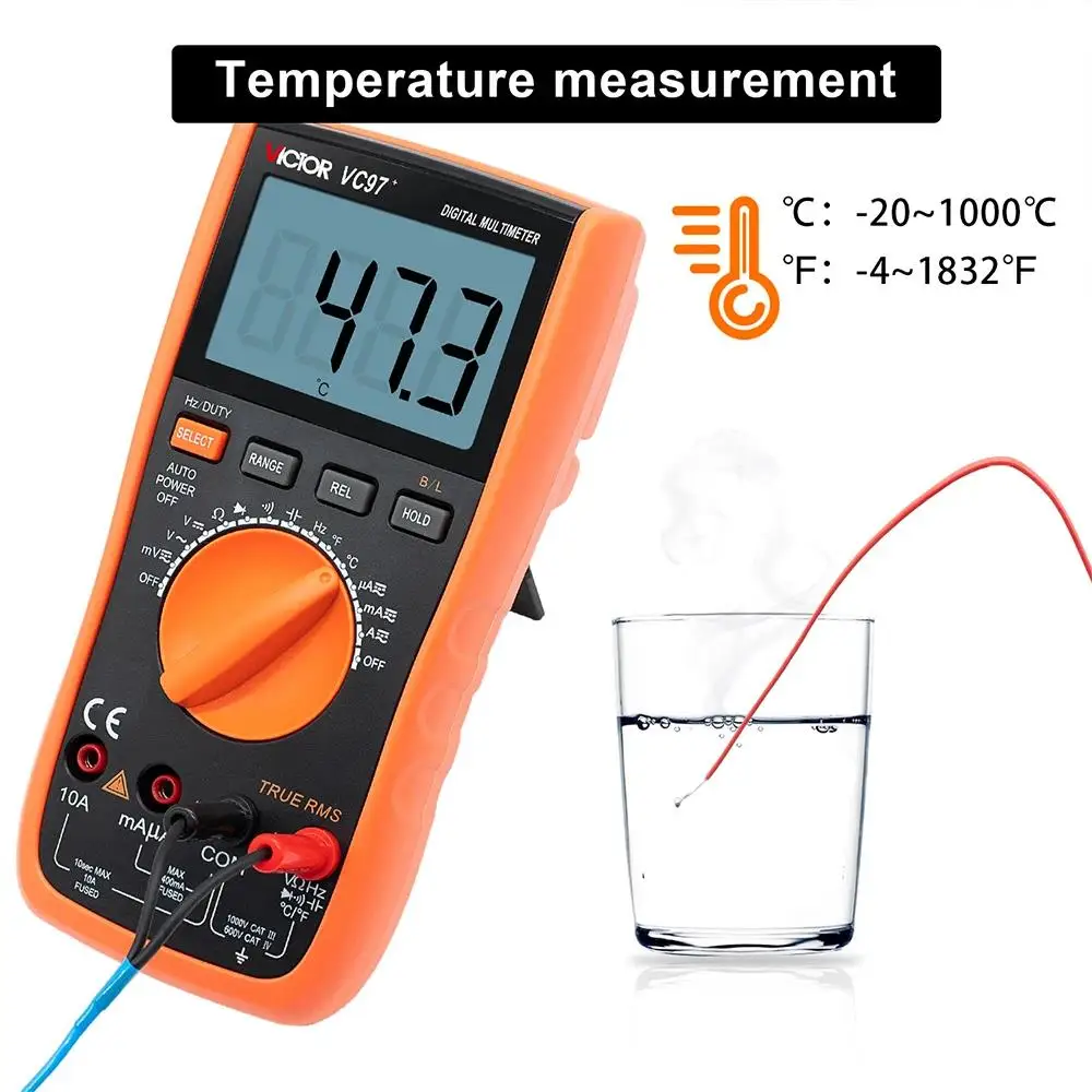 RuoShui 97+ Multimeter True RMS AC DC Voltmeter Ammeter Tester 1000V 20A Capacitance Frequency Resistance LED Digital Multimetro