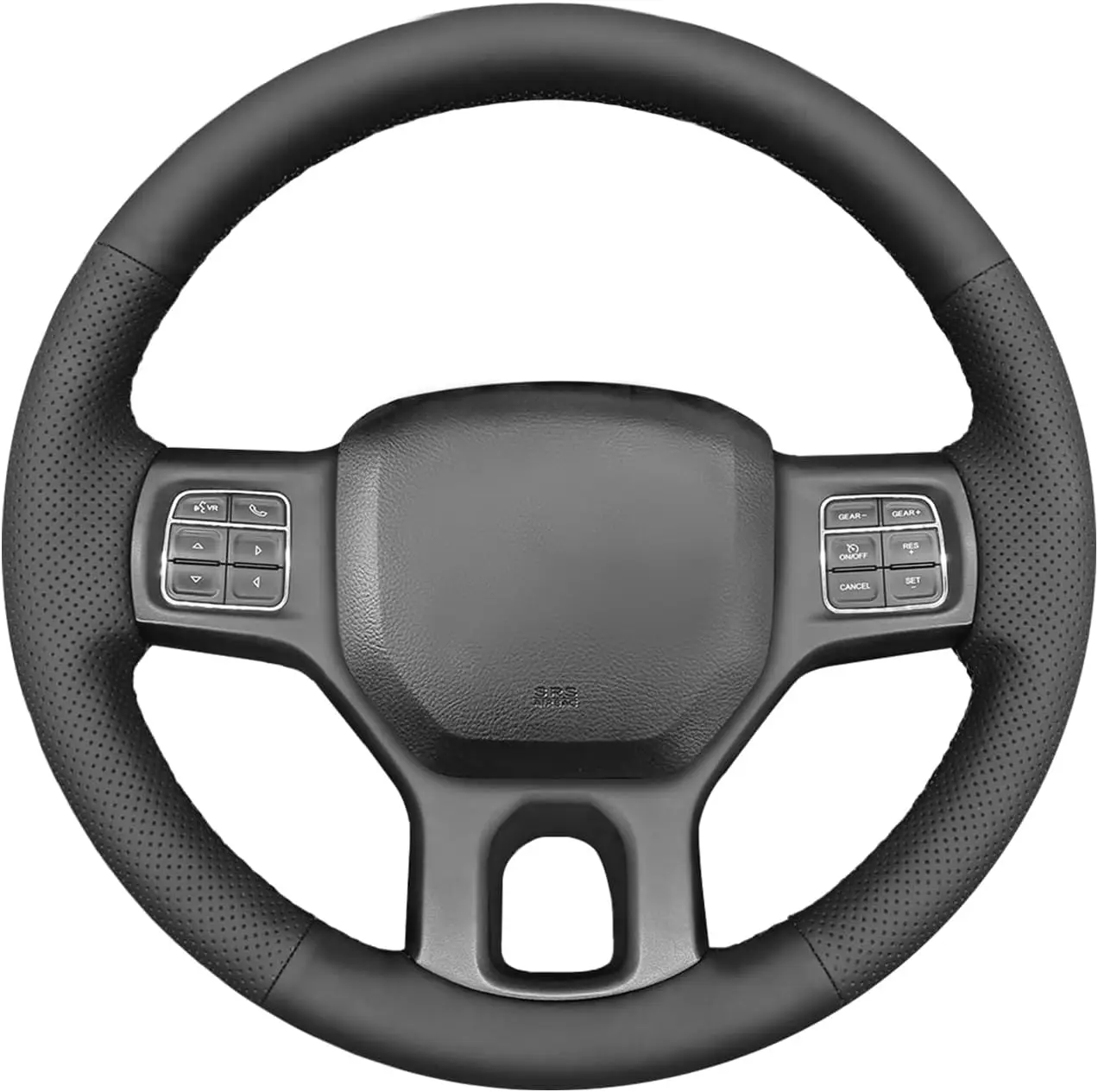 

Black Genuine Leather Hand-Stitched Steering Wheel Cover For Dodge Ram 1500 (2012-2018), 1500 Classic, 2500, 3500, 5500