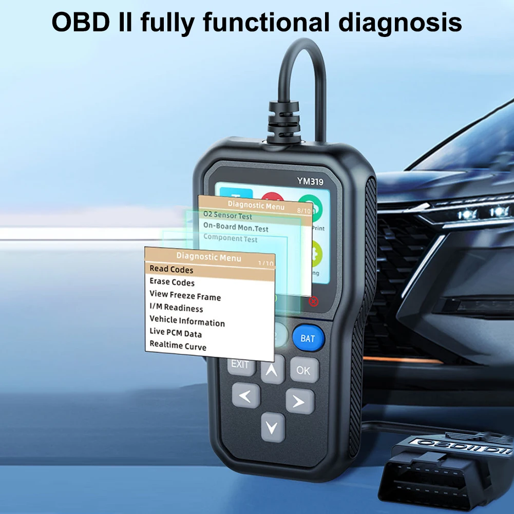 Scanner Battery Tester Diagnostic Tool, Enhenced IPS Color Screen Car Code Reader CAN Engine Check Clear Fault Light