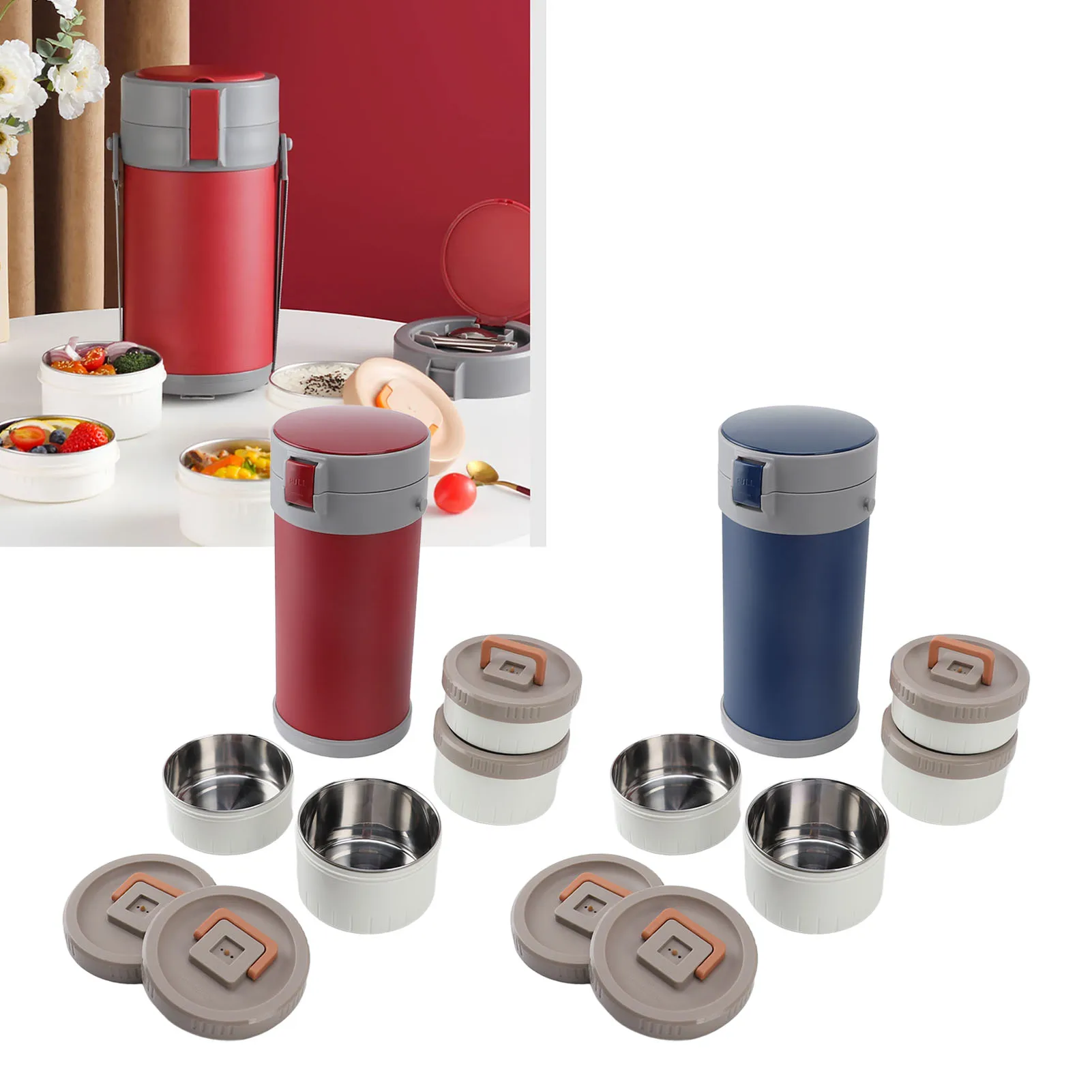 

Box Wide Mouth 304 Stainless Steel Insulated Box Microwave Safe Stackable 2.9L with Strap Handle for School