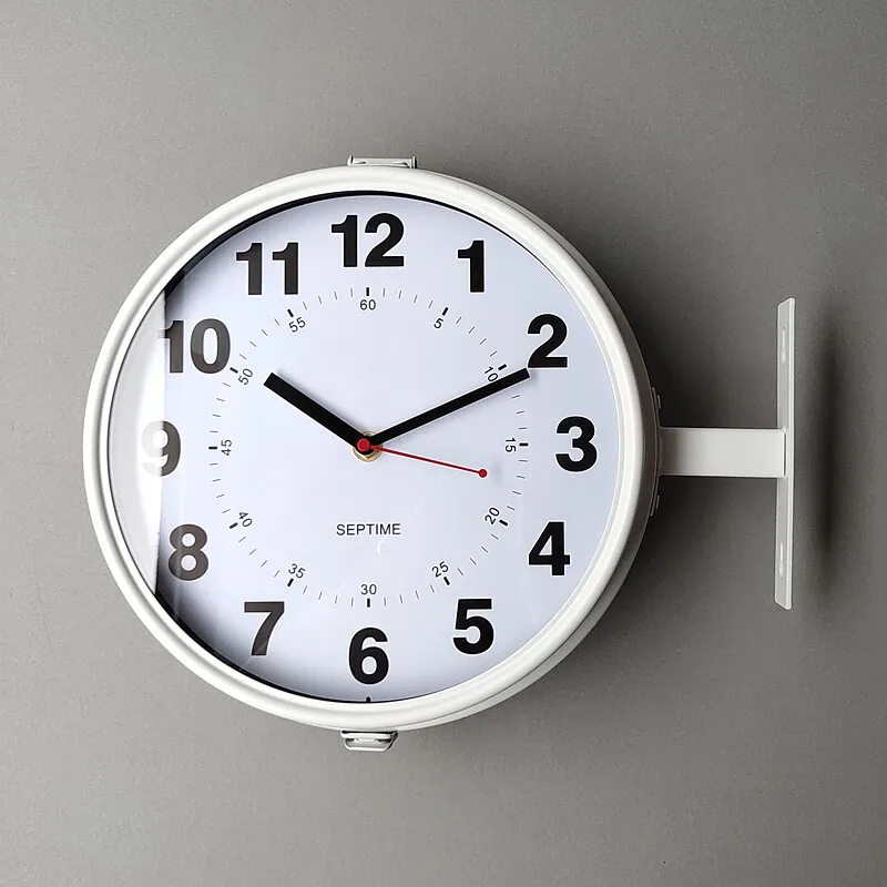 For Small Round Double-Sided Wall Clock, Modern Minimalist Black Metal Silent Hanging Clock