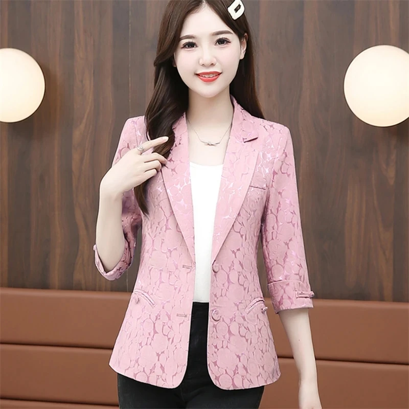 Spring Summer Female Leisure Blazer Jacket 2026 Ladies Seven Points Sleeves Outwear Tops Women Fashion Large Size 4XL Suit Coat