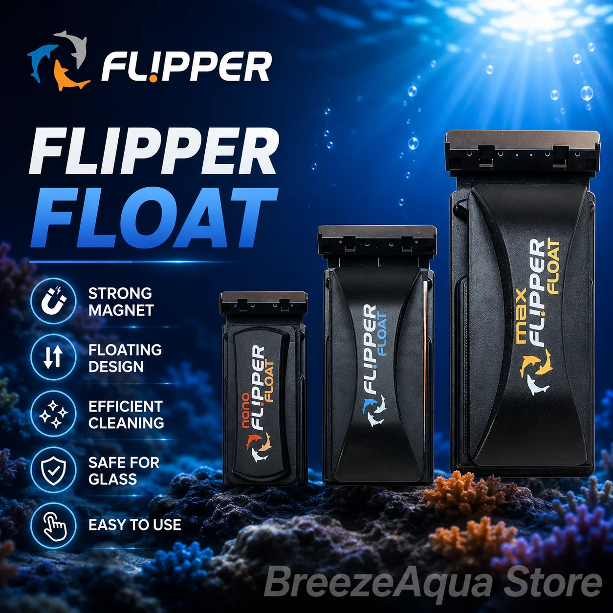 Flipper Float Nano/Standard/Max 2 in 1 Magnetic Scrubber and Scraper Fish Tank Magnet Aquarium Algae Cleaner