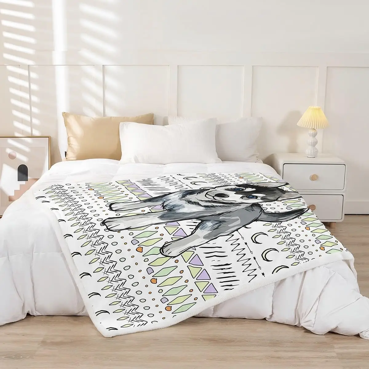 Husky Dog Pattern Blanket Soft Fleece Throw Pet Lover Gift Home Decor Cozy Bedding for Dog Owners Living Room Decoration