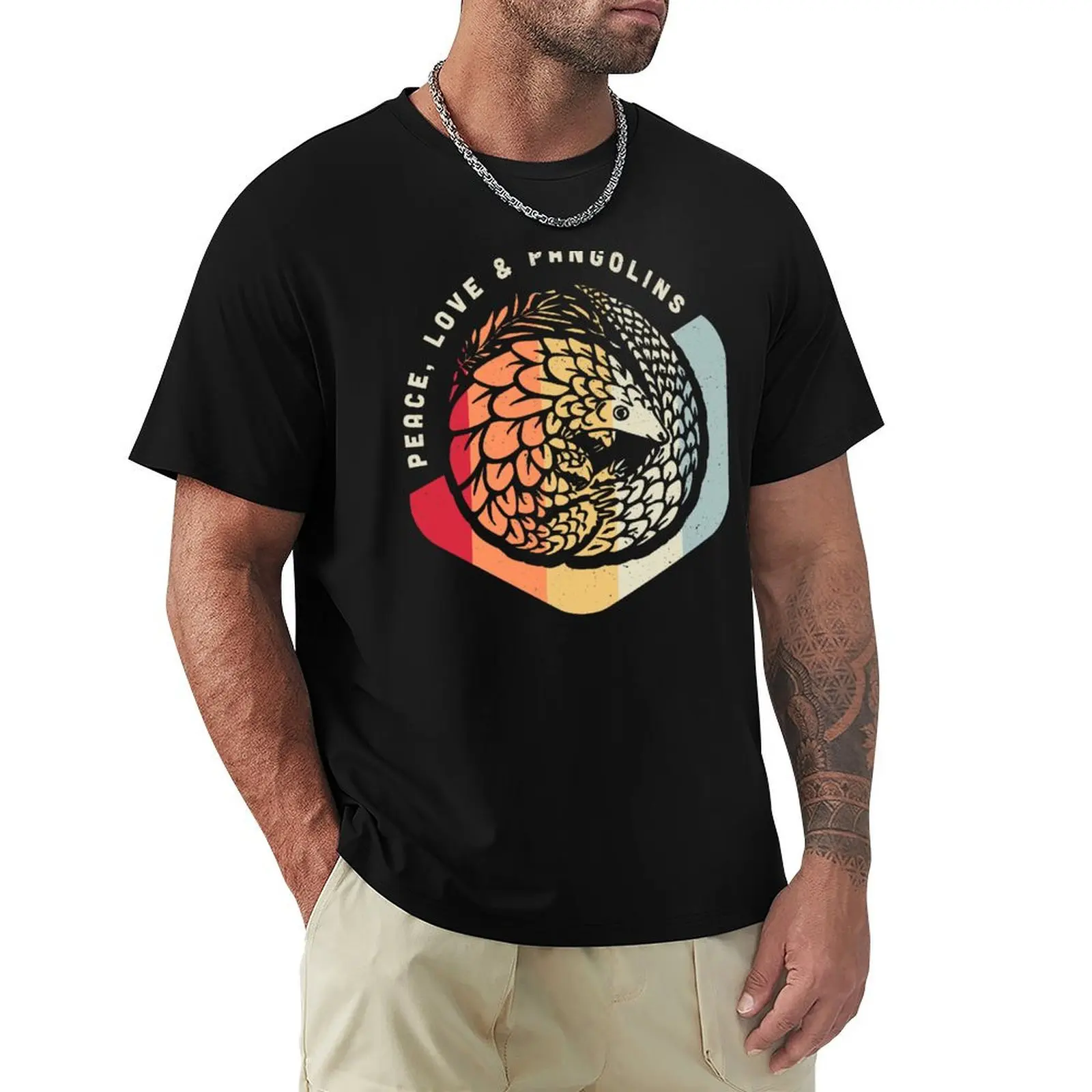 Peace, Love & Pangolins - Vintage Geometric Design T-Shirt Casual Loose Fit Short Sleeve T-Shirt