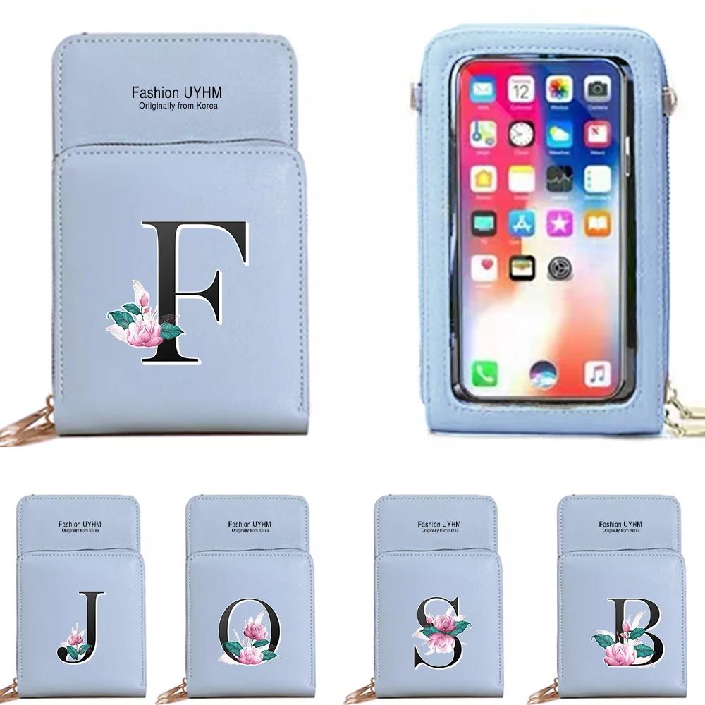 Pu Leather Mobile Phone Bags Women's Wallets Touch Screen Cell Phone Pack Whitemarble 26 Letter Print Purse Female Shoulder Bag