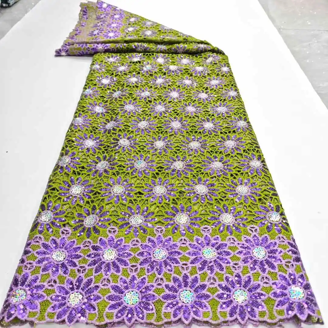 アフリカ ギピュールコードレース生地 2025 高品質 スパンコール付き 水溶性レース生地 刺繍 ウェディングドレス用