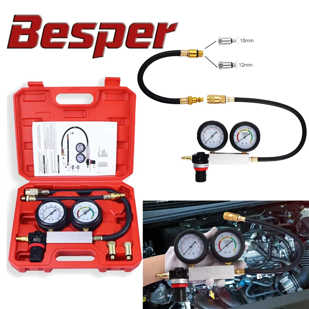 Automotive Compression Leakage Detector Kit Cylinder Leak Tester Tools Auto Engine Repair Pressure Gauge Diesel Test Tool Kit