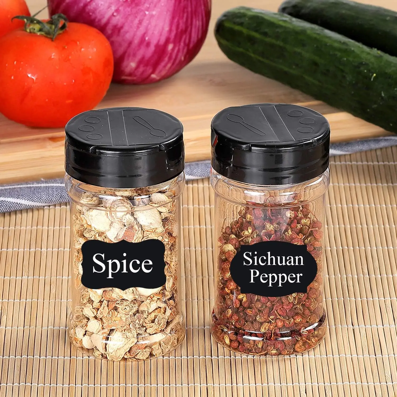 6 Pack 8oz Plastic Spice Jars with Black Cap and Shaker Lids for Storing Spice, Herbs and Seasoning Powders