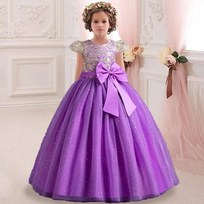 New Christmas Sequins Embroidery Party Princess long dress dinner ball big butterfly dress children's dress 4-12T