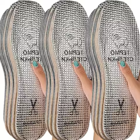 2-6pcs Women and Men Winter Grid Aluminum Foil Paper Wool Felt Insoles Thickened Shock Absorption Customizable Sports Insoles