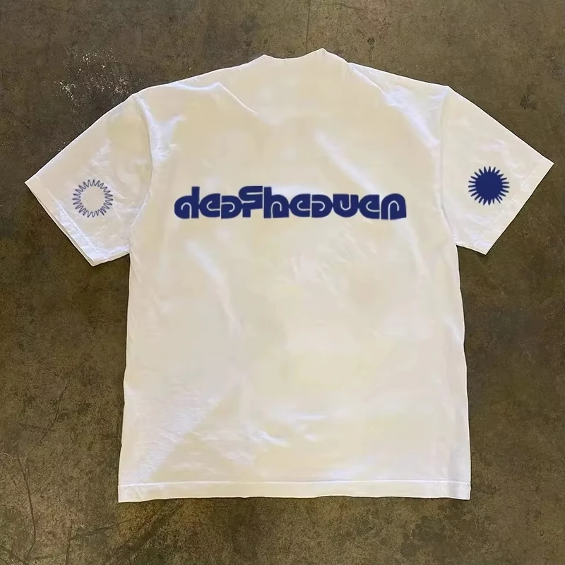 2026 Summer Vintage Oversized Graphic T‑Shirt For Adults Kids Blue Sunburst Art Font Loose Casual Short Sleeve Street Tee