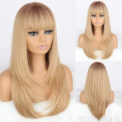 WERD Synthetic Long Straight Wig With Bangs For Women Heat Resistant Fiber Wigs Blonde Natural Hair Cosplay Daily Party Wigs