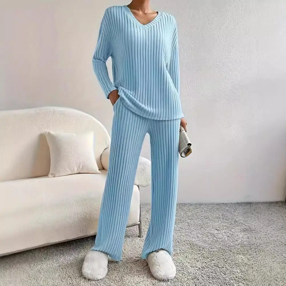 

Long-sleeved Jogging Pants Set Women's Spring Commuting Outfit Set V Neck Long Sleeve Top High Waist Pants Sport For Wear