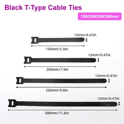 10~1000pcs Black T-type Cable Ties Plastics Releasable Nylon Hook Loop Wrap Zip Bundle Fastener Straps Detachable Wire Organizer