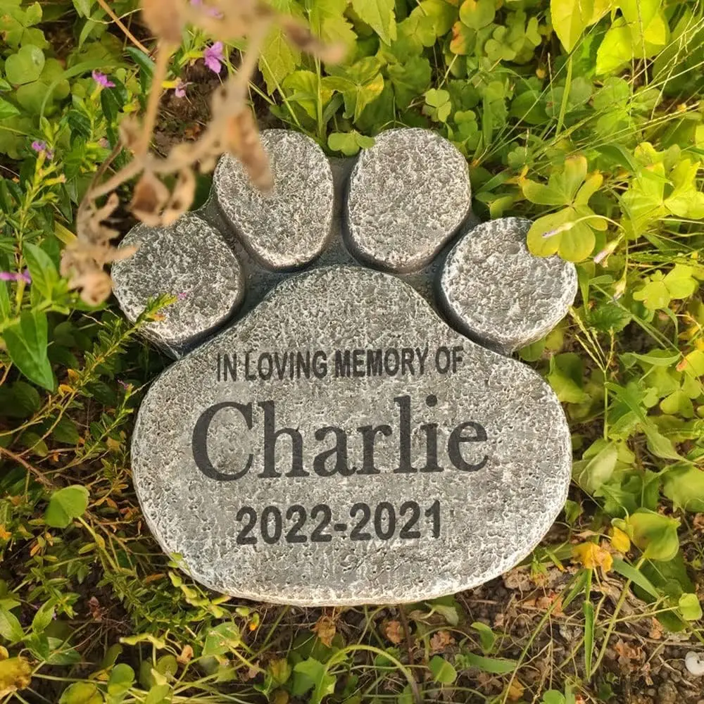 

Pet Memorial Stone Personalized pet Grave Markers with Sympathy Poem and Paw Print in Hand Design Loss of Dog Gifts Garden Stone