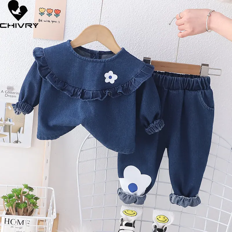 Mädchen Mode Kleidung Sets Neue 2023 Kinder Frühling Herbst Süße Floral Pullover Denim Tops mit Jeans Baby Mädchen Casual Kleidung