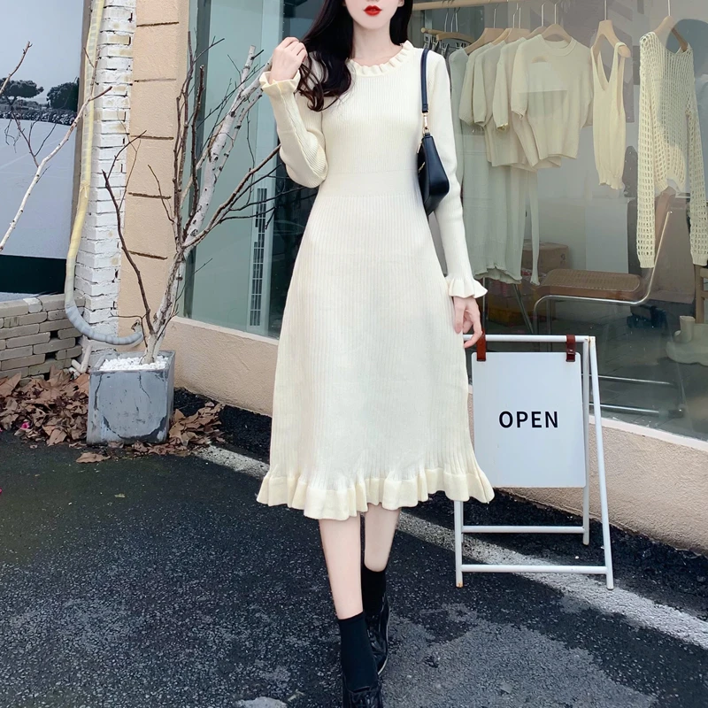 تنورة ماكسي طويلة محبوكة ملونة للخريف والشتاء، طبقة أساسية داخلية جديدة للنساء بمقاسات كبيرة