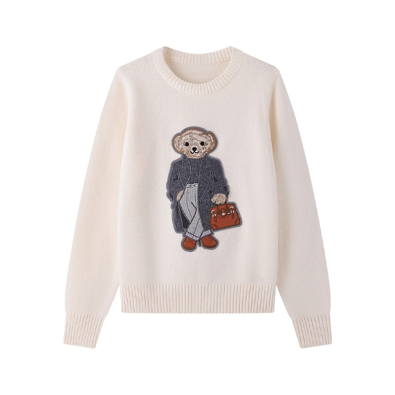 Enjoy Fashion Cartoon Bag Bear Solid Color Knitted Pullover Autumn and Winter Round Neck Long Sleeve Knit Sweater