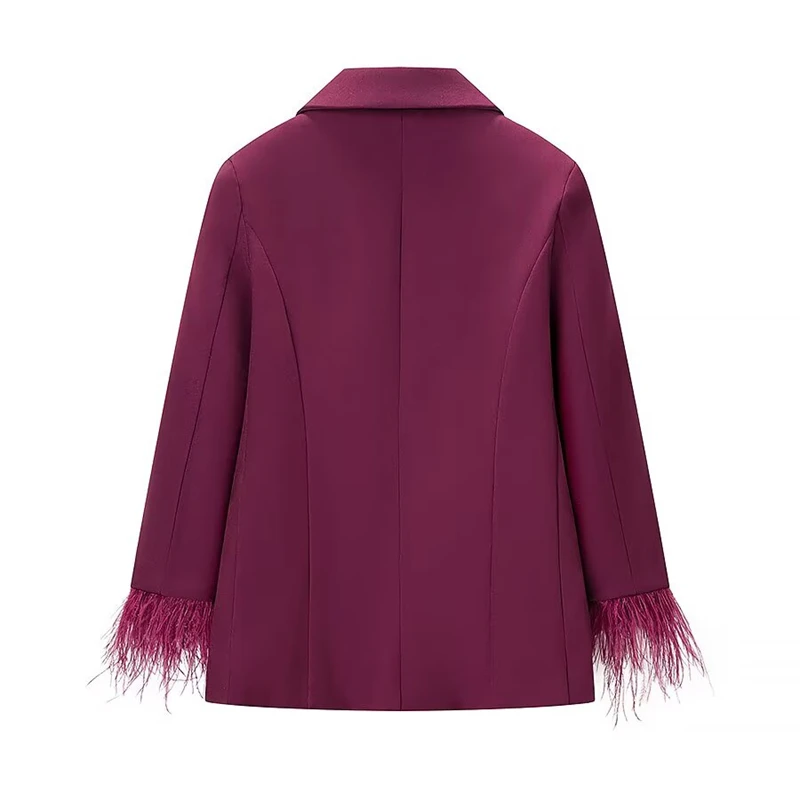 KEYANKETIAN Spring New Women's Clothing Single Breasted Long Sleeved Feather Decorated Flip Pocket Office Suit Women Coat