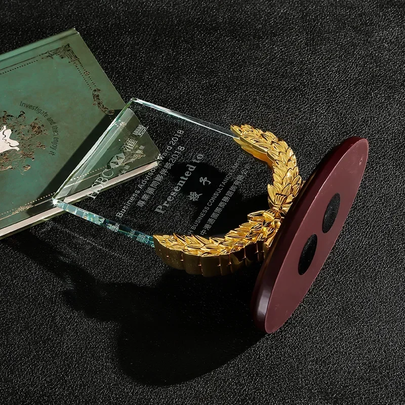Trophée en cristal personnalisable haut de gamme en forme d'épi de blé pour récompenser les employés exceptionnels lors de la réunion annuelle, ornement de médaille créatif, souvenir