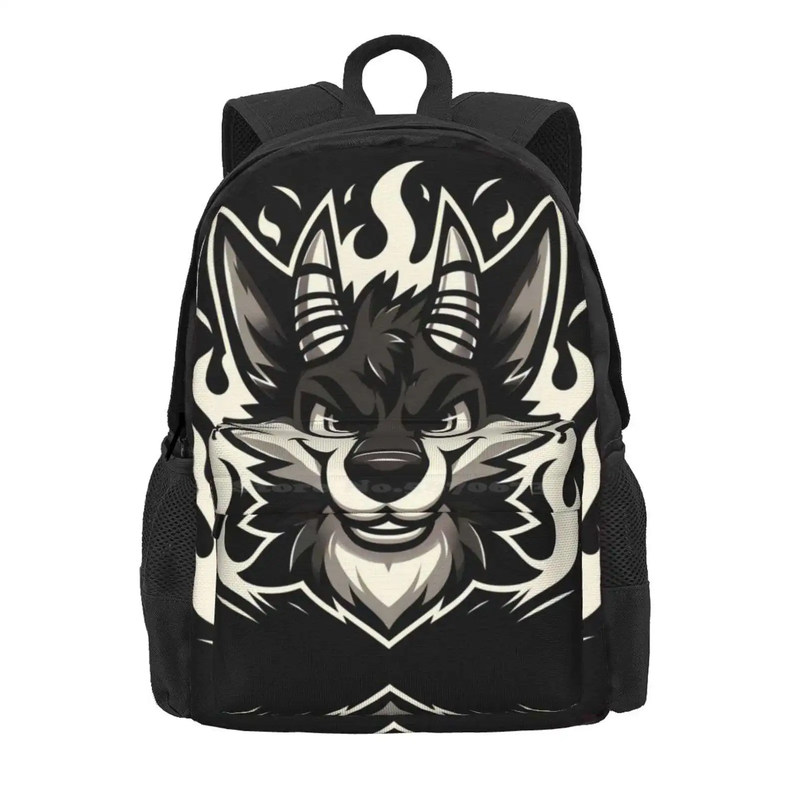 Black And White Demonic Furry Anthro Wolf Hot Sale Schoolbag Backpack Fashion Bags Demonic Furry Wolf Furries Yiff In Hell