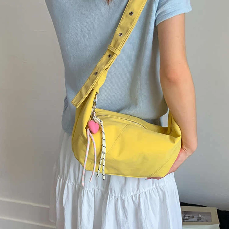 Borsa di tela semplice stile coreano per le donne Estate pendolarismo quotidiano Borsa a tracolla versatile Borse da cuscino casual in tinta unita