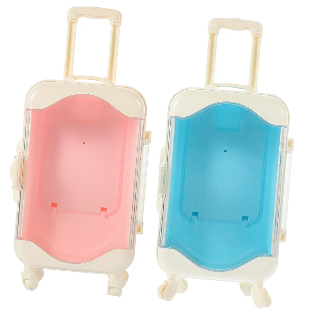 

2pcs Simulation Traveling Case Plastic Suitcase Toy Role Play Toy Trinket Storage Case Miniature Luggage