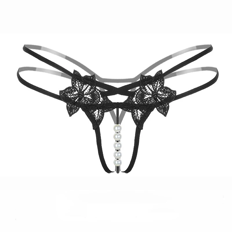 Sexy Massage Pearl Thong For Women Open Crotch Erotic G-strings Female Sex Hollow Out Tanga Floral Pinted Low-waist T-back 2024