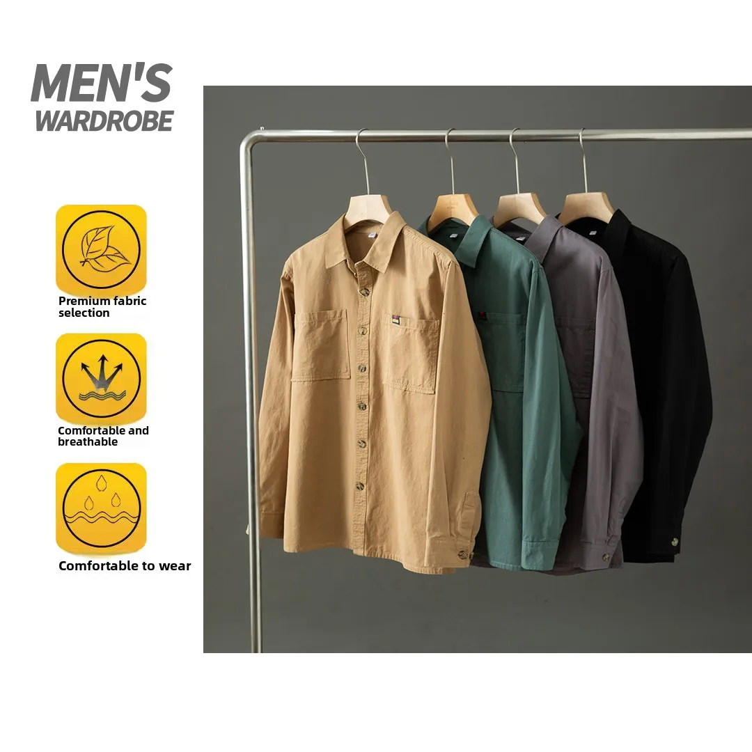 

Мужская повседневная рубашка из хлопка с длинным рукавом в американском стиле, весенне-осенняя, трендовая, для работы, износостойкая, стандартного кроя