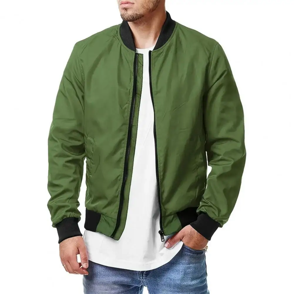 Men Full Zipper Jacket Men's Classic Baseball Style Jackets with Zipper Placket Side Pockets Stand Collar Outerwear for Spring