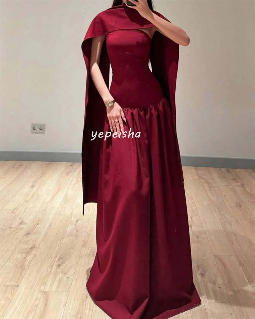 Taglie disponibili in stile moderno personalizzate Jersey Piega increspata A-line Abiti lunghi senza spalline Abiti per occasioni su misura Alta qualità