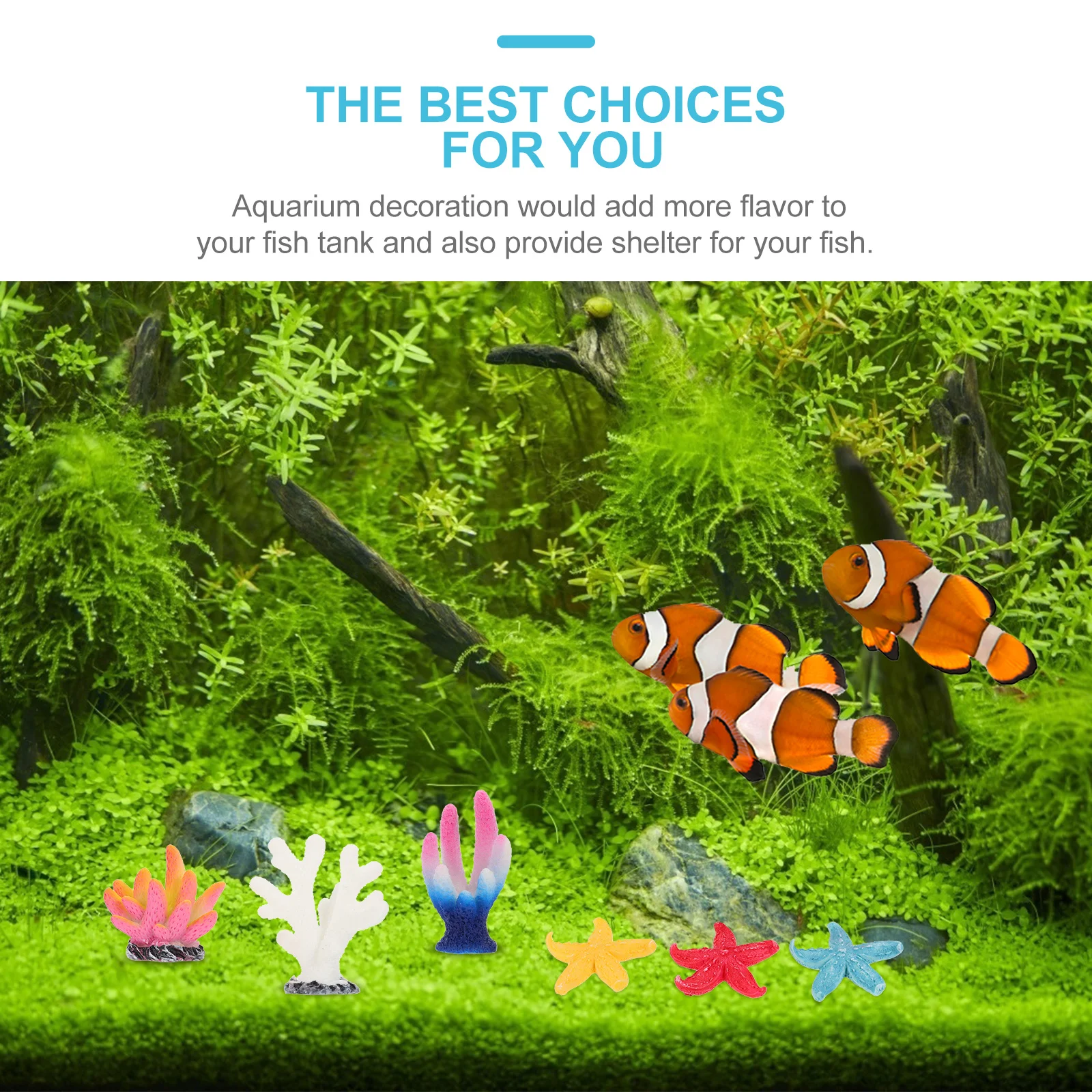 

6Pcs Resin Coral Aquarium Decor Assorted Color Fine Craftsmanship Fish Tank Ornament Landscape Decoration Aquarium Coral