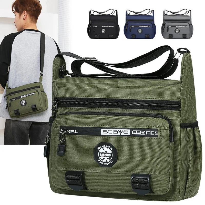 

Многослойный мужской кошелек через плечо на молнии большой вместимости, водонепроницаемый и износостойкий, кассирный кошелек на одно плечо с несколькими карманами