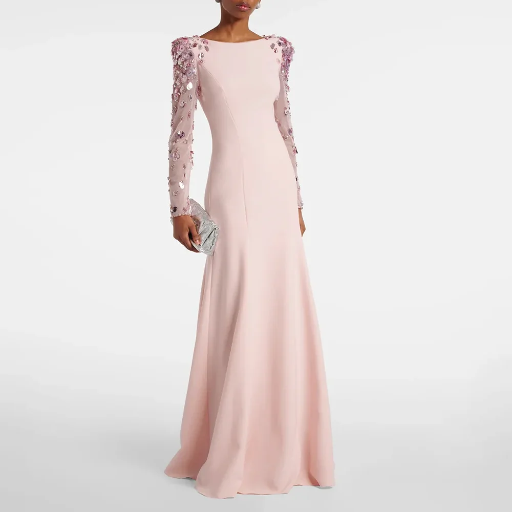 

2026 Designer Fashion Evening Dress Customized Women's Spliced Mesh Diamonds Beaded Long Sleeved Floor Length Maxi Long Dress