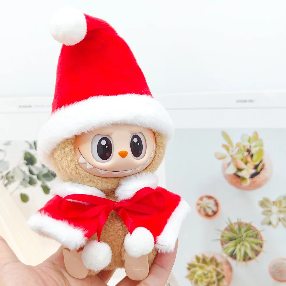 Christmas Labubu Doll ClothesSweater Hat Set for Mini Idol V1 V2 V3, Warm Holiday Plush Toy Outfit, Santa Gift for Collectors