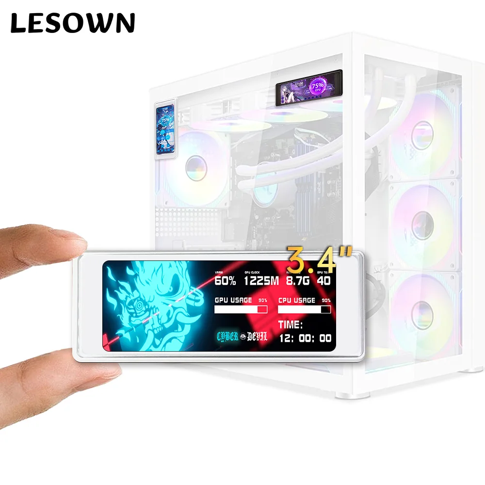 

LESOWN Computer Case Secondary Screen 3.4 Inch 376x960 LCD Display CPU RAM HDD Data Monitor USB Interface Small Panel Desktop