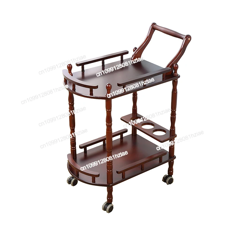 

Hotel Trolley Solid Wood Coffee Tables Multipurpose Shelf Display Rack Household Double-layer Movable Tea Tables Dining Car