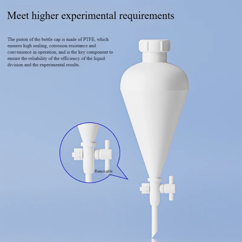 Polytetrafluoroethylene pear-shaped separating funnel screw port tetrafluoro piston separating funnel acid and alkali resistance