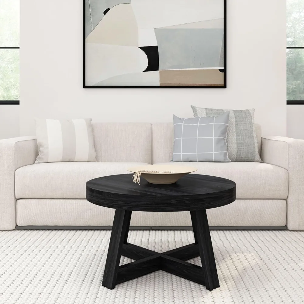 Classic Round Coffee Table, 30 Inch Farmhouse Coffee Table, Mini Center Tables for Small Spaces, Small Living Space