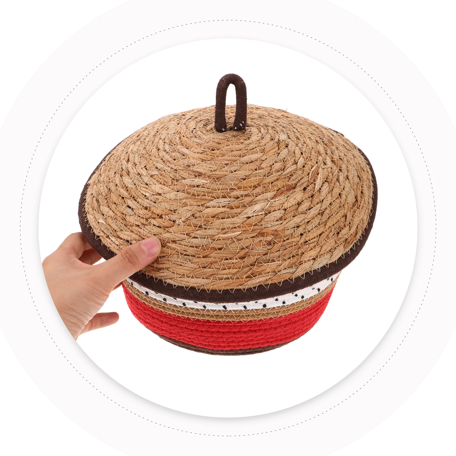 

Cotton Rope Woven Basket Round Storage Basket Lid Handles Nursery Organizer Desktop Sundries Box Handwoven Storage Bin