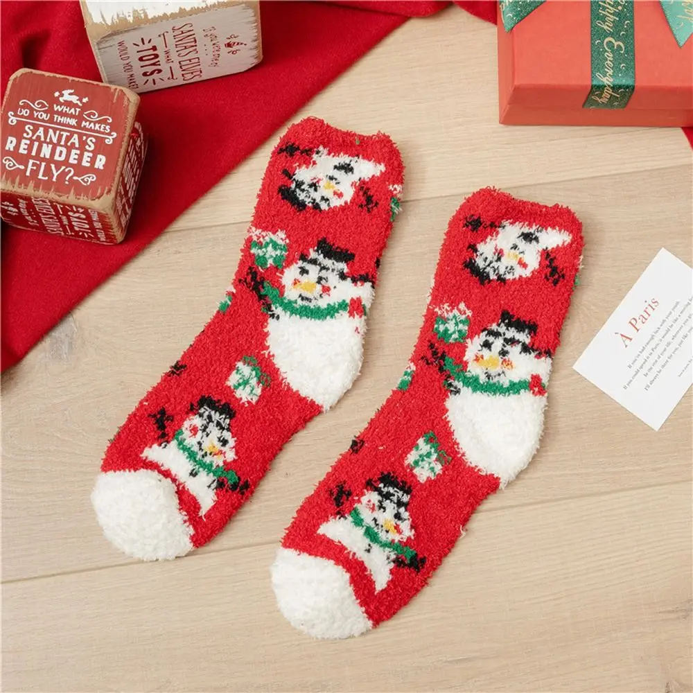 Comfortable Cute Cartoon Cold-proof Stripe Coral Fleece Santa Claus Elk Hosiery Women Short Socks Winter Socks Christmas Socks