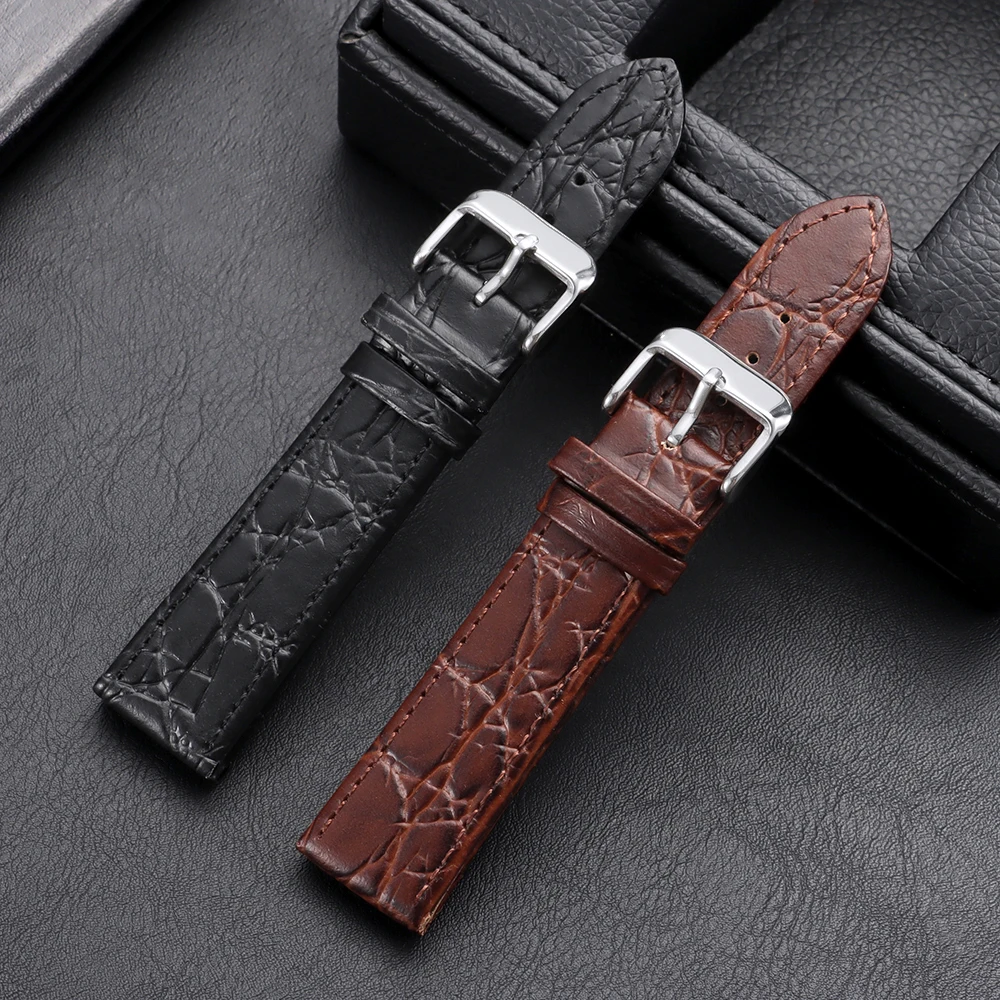 

Matte Crocodile Embossed Leather Strap 13mm 18mm 20mm Vintage Brown Black Thin Watchbands for Seiko for Omega Men Sport Bracelet