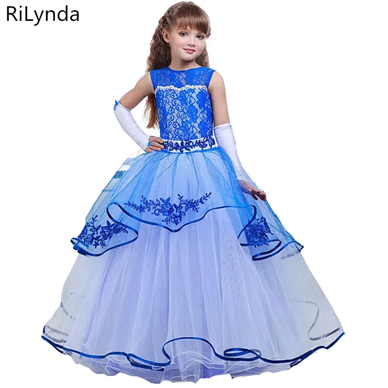 Luxury Light Blue Flower Girls Dress For Weddings Applique Bow Birthday Prom Party Formal Event Communion Gown