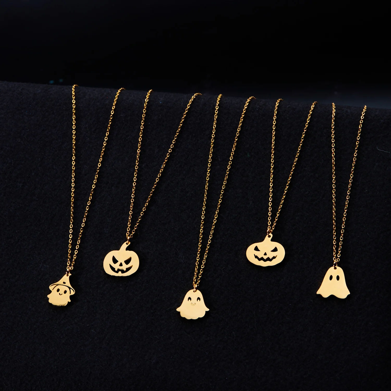 Mode Edelstahl Halloween Anhänger Halskette für Frauen Männer schwarze Katze Geist Spinne Kürbis Halskette Freundschaft Schmuck Geschenk – Detail 3