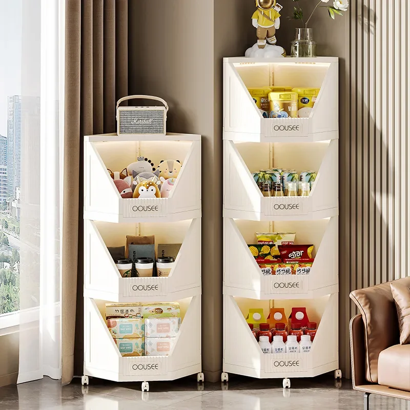 

Corner shelf Bedroom living room sewn triangle large capacity open type snack bag storage cabinet