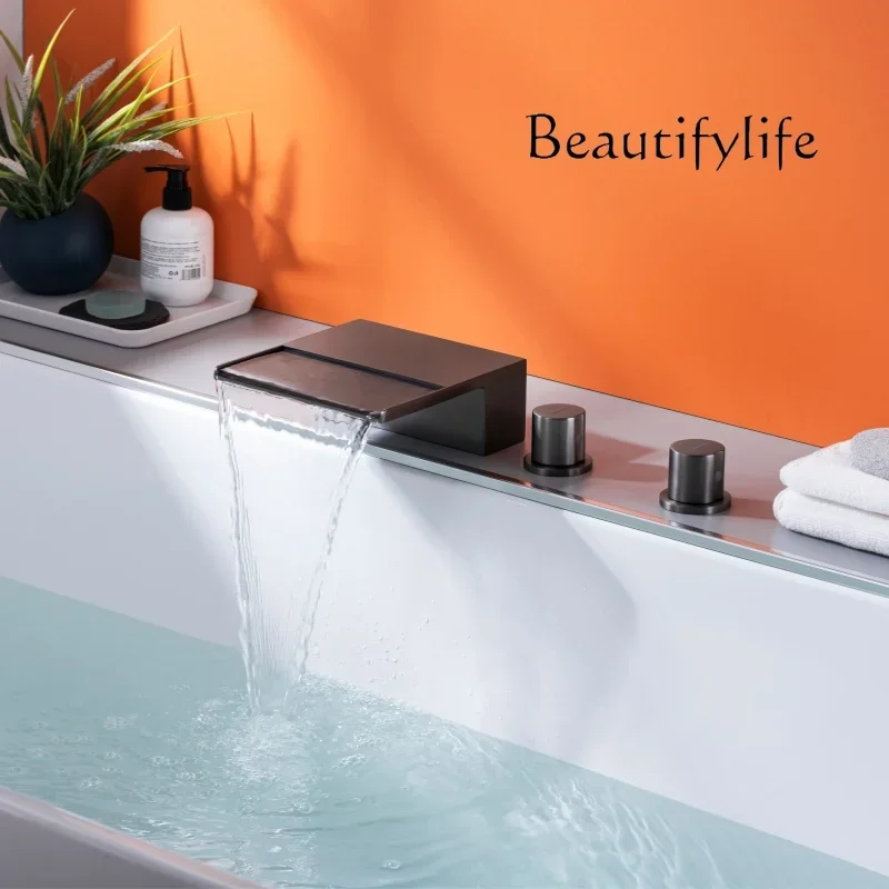 

BJ All-copper Gun Gray Large-flow Bathtub Waterfall Faucet Embedded Bubble Pool Self-built Bathtub Faucet