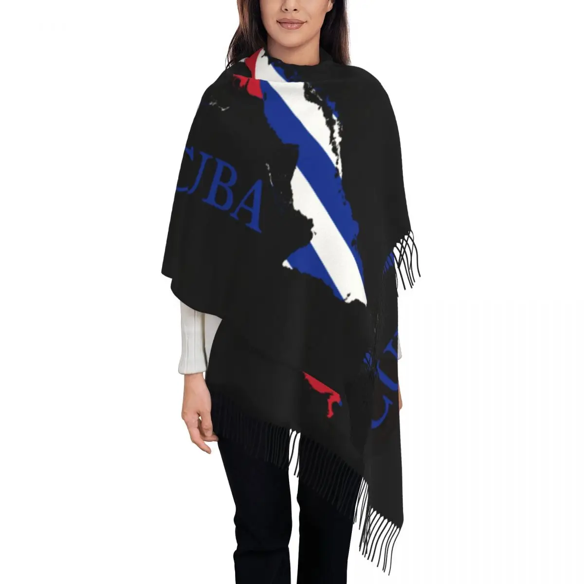 Ladies Long Cuban Cuba Map Flag Scarves Women Winter Soft Warm Tassel Shawl Wrap Scarf